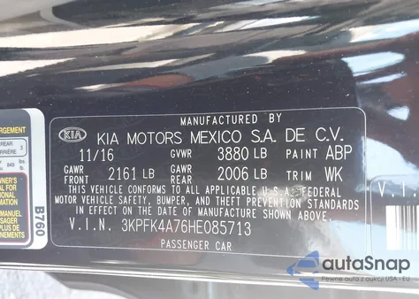 2017 Kia Forte Lx z USA, uszkodzony, nr VIN 3KPFK4A76HE085713